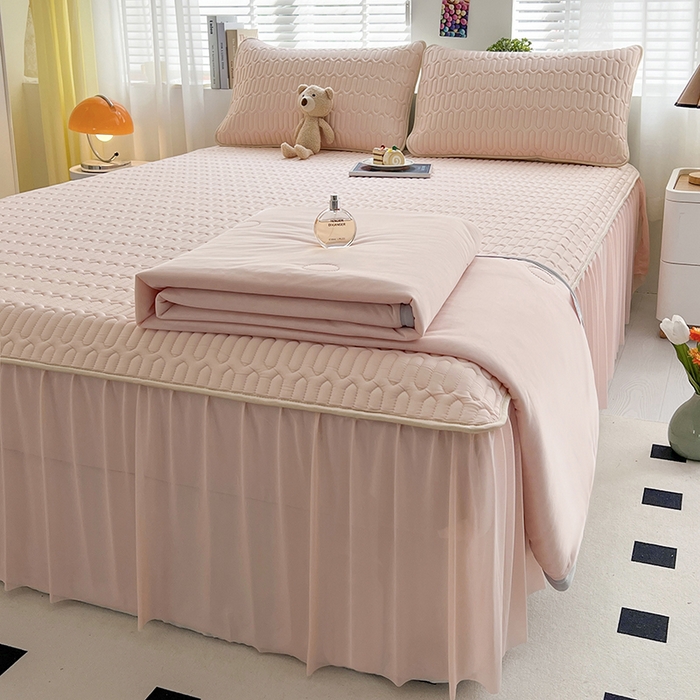 91家纺网 家纺一手货源 找家纺 爱洛 2024新款凉感丝乳胶凉席夏被四件套夏凉被空调被乳胶席 粉玉