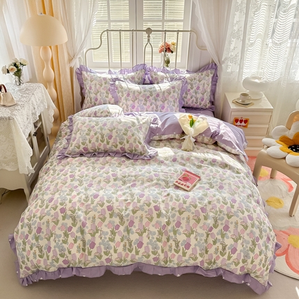 眠屿 2024新款40支全棉花边四件套 春之画卷