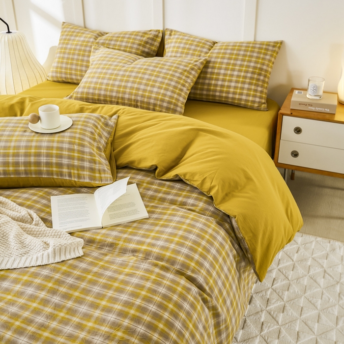 91家纺网 家纺一手货源 找家纺 凡客家居 2024新款全棉色织水洗棉被套学生宿舍 暖栀—咖