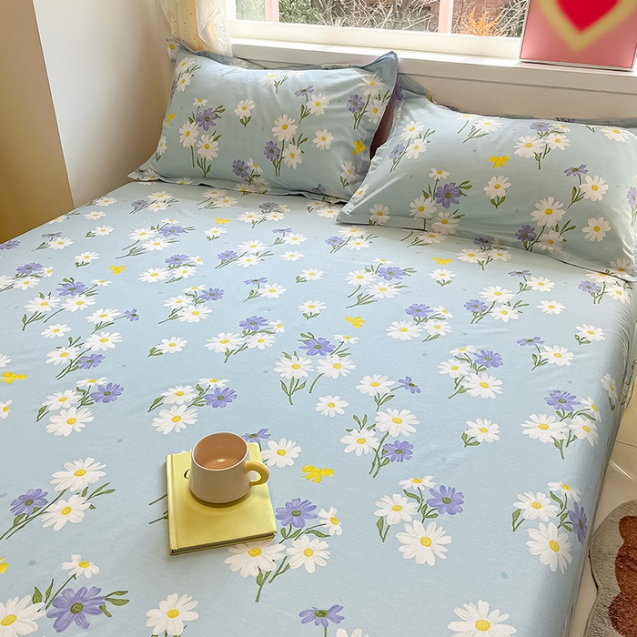 91家纺网 家纺一手货源 找家纺 绵庭家纺 2024新款AB版12868全棉印花单床单 田苑花间