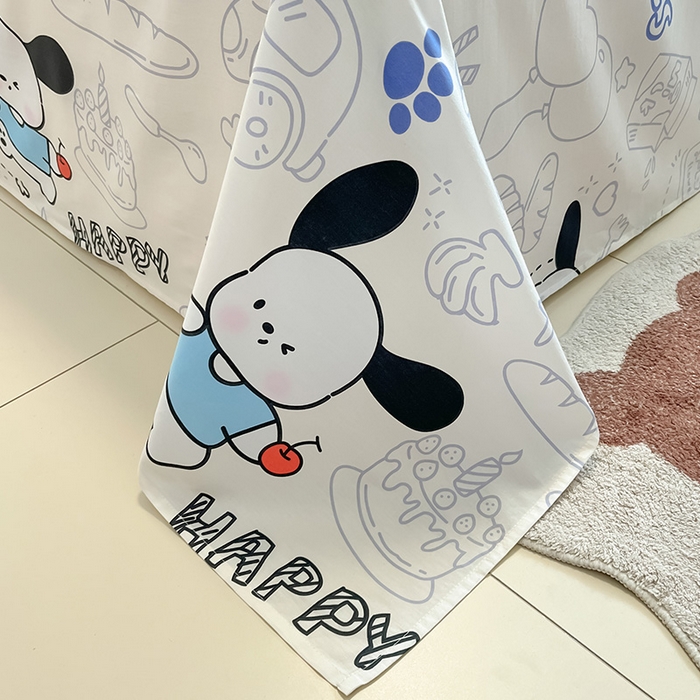 91家纺网 家纺一手货源 找家纺 绵庭家纺 2024新款AB版12868全棉印花单床单 蓝色小狗