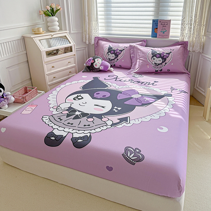 91家纺网 家纺一手货源 找家纺 蘭菲家纺 2024新款全棉大版三丽鸥卡通单床笠 奶油巴库