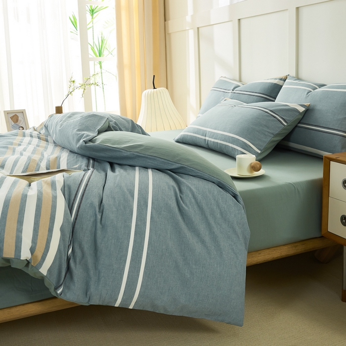 91家纺网 家纺一手货源 找家纺 凡客家居 全棉色织水洗棉四件套学生宿舍三件套 罗米娜—绿