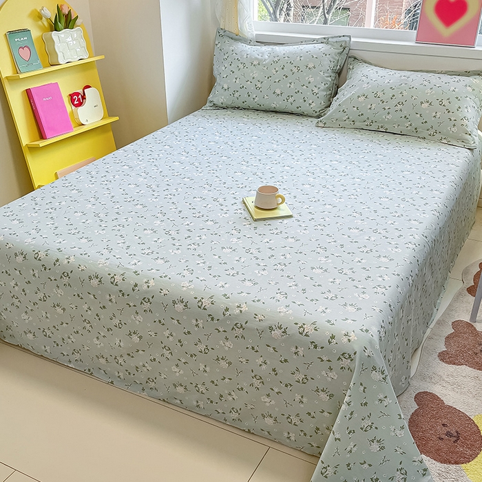 91家纺网 家纺一手货源 找家纺 绵庭家纺 2024新款AB版12868全棉印花单床单 盛夏茶花