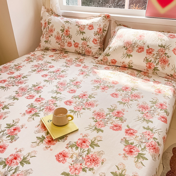 91家纺网 家纺一手货源 找家纺 绵庭家纺 2024新款AB版12868全棉印花单床单 叶语初晴