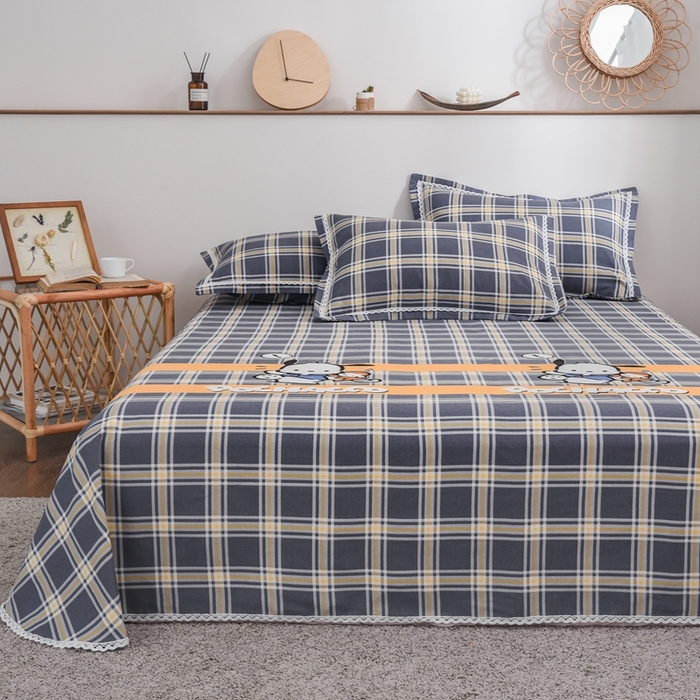 91家纺网 家纺一手货源 找家纺 一比一 2024新款蕾丝老粗布凉席三件套 萌熊-灰格