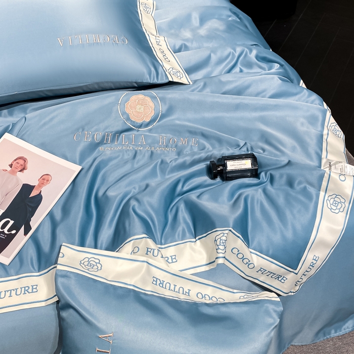 91家纺网 家纺一手货源 找家纺 2025新款 水洗真丝四件套-香蜜 香蜜-海水蓝