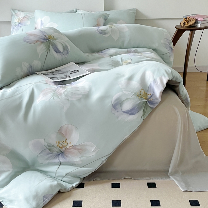 91家纺网 家纺一手货源 找家纺 千朵 2024新款莱赛尔天丝四件套 流香绿