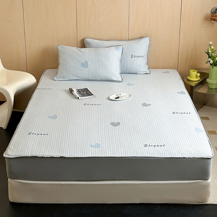 顾里家纺 新款冰豆豆立体提花软席床笠款 爱心蓝