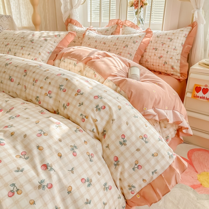 91家纺网 家纺一手货源 找家纺 眠屿 2024新款40支全棉花边四件套 林间思语