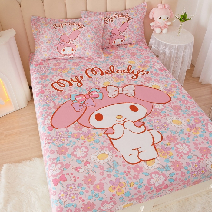 91家纺网 家纺一手货源 找家纺 蘭菲家纺 2024新款全棉大版三丽鸥卡通单床笠 闺蜜