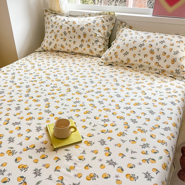 91家纺网 家纺一手货源 找家纺 绵庭家纺 2024新款AB版12868全棉印花单床单 蜜橙