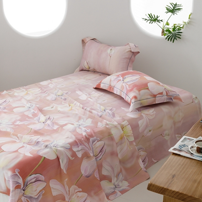 91家纺网 家纺一手货源 找家纺 2024 竹席冰丝竹纤维凉席空调席印花席子凉席三件套冰凉感软席子 绽放粉