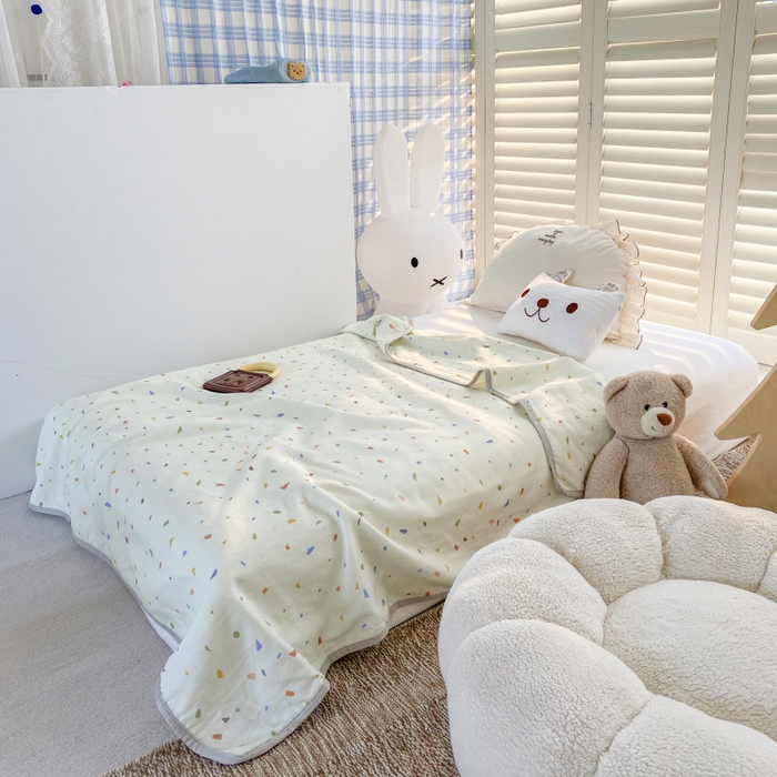 91家纺网 家纺一手货源 找家纺 潮邦 2025新款全棉双层纱多功能盖毯 彩虹糖