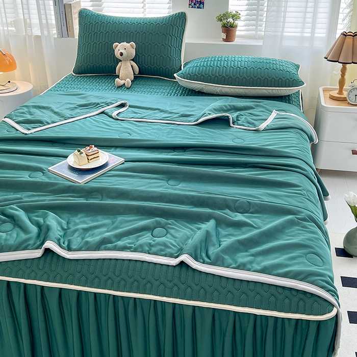 91家纺网 家纺一手货源 找家纺 爱洛 2024新款凉感丝乳胶凉席夏被四件套夏凉被空调被乳胶席 墨绿