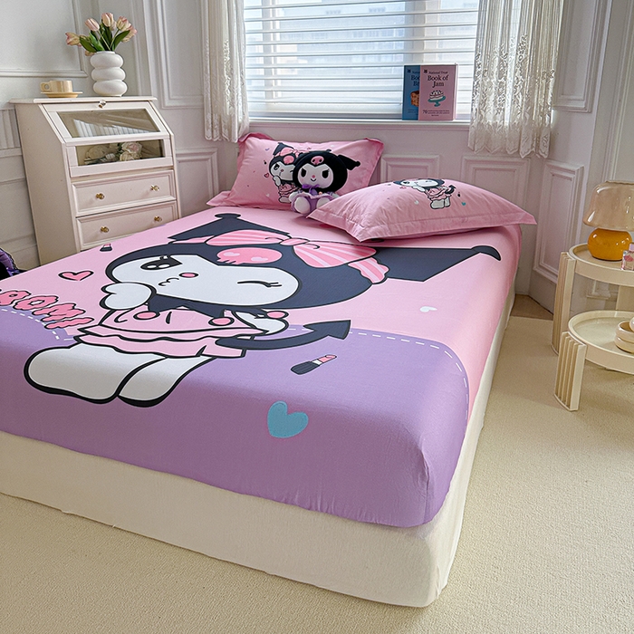 91家纺网 家纺一手货源 找家纺 蘭菲家纺 2024新款全棉大版三丽鸥卡通单床笠 公主酱小库