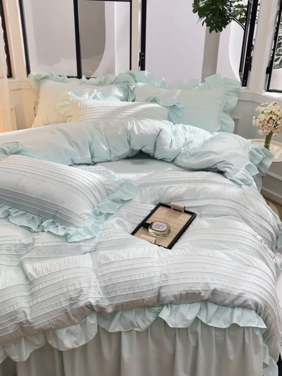 91家纺网 家纺一手货源 找家纺 迪梦姿 2024秋冬新款法式泡泡纱花边四件套