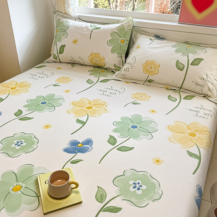 91家纺网 家纺一手货源 找家纺 绵庭家纺 2024新款AB版12868全棉印花单床单 惊鸿仙子绿