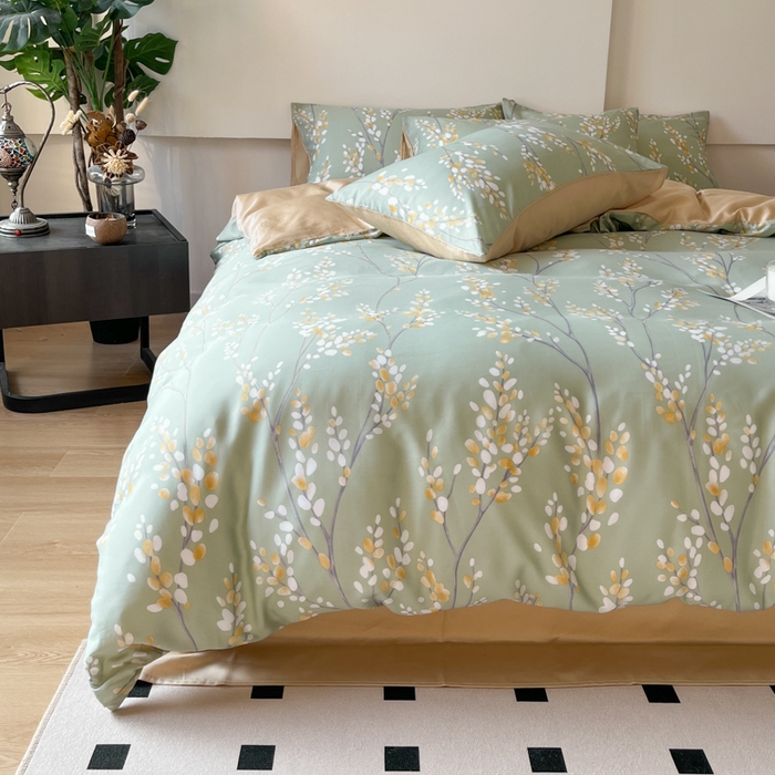 91家纺网 家纺一手货源 找家纺 千朵 2024新款莱赛尔天丝四件套 兰卡青