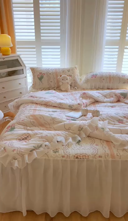 91家纺网 家纺一手货源 找家纺 慕澄家纺 2024新款小版印花床裙款乳胶凉席三件套 床裙款-洛丽塔