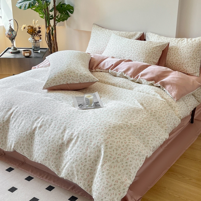 91家纺网 家纺一手货源 找家纺 千朵 2024新款莱赛尔天丝四件套 叶纷飞