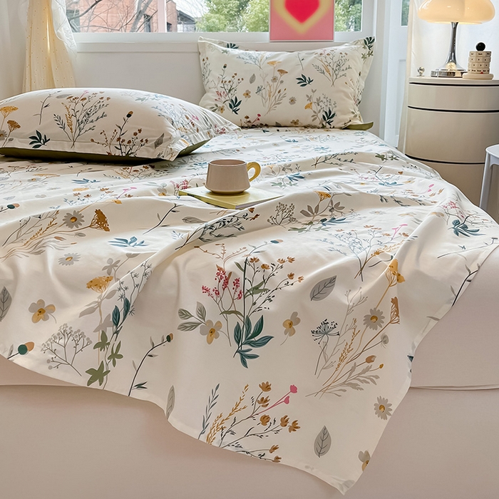 91家纺网 家纺一手货源 找家纺 绵庭家纺 2024新款AB版12868全棉印花单床单 东篱桔梗