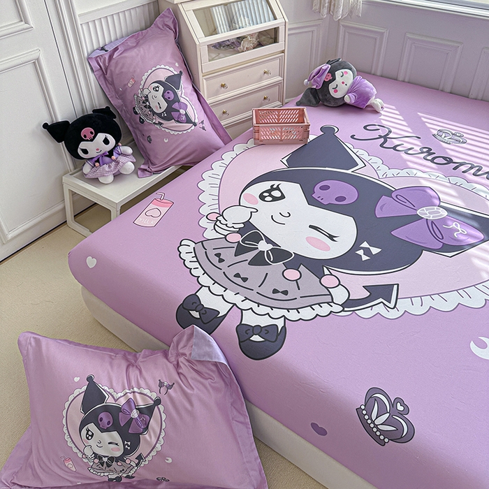 91家纺网 家纺一手货源 找家纺 蘭菲家纺 2024新款全棉大版三丽鸥卡通单床笠 奶油巴库