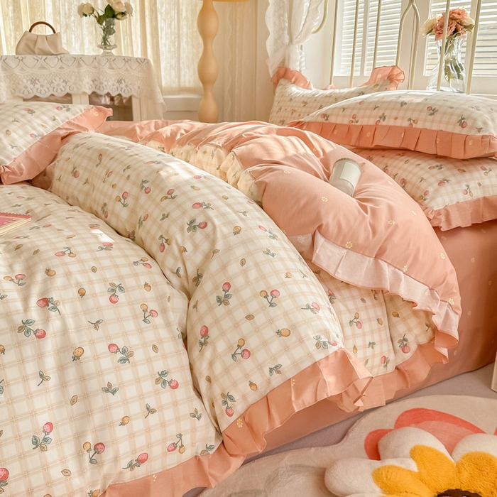 91家纺网 家纺一手货源 找家纺 眠屿 2024新款40支全棉花边四件套 林间思语