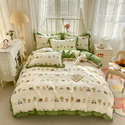 眠屿 2024新款40支全棉花边四件套 丛林乐园