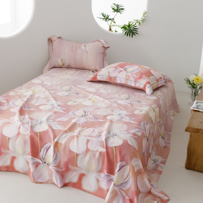 91家纺网 家纺一手货源 找家纺 2024 竹席冰丝竹纤维凉席空调席印花席子凉席三件套冰凉感软席子 绽放粉