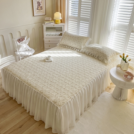 慕澄家纺 2024新款小版印花床裙款乳胶凉席三件套 床裙款-叶子青青