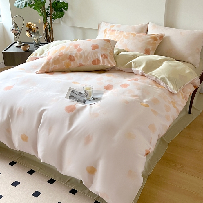 91家纺网 家纺一手货源 找家纺 千朵 2024新款莱赛尔天丝四件套 叶暖