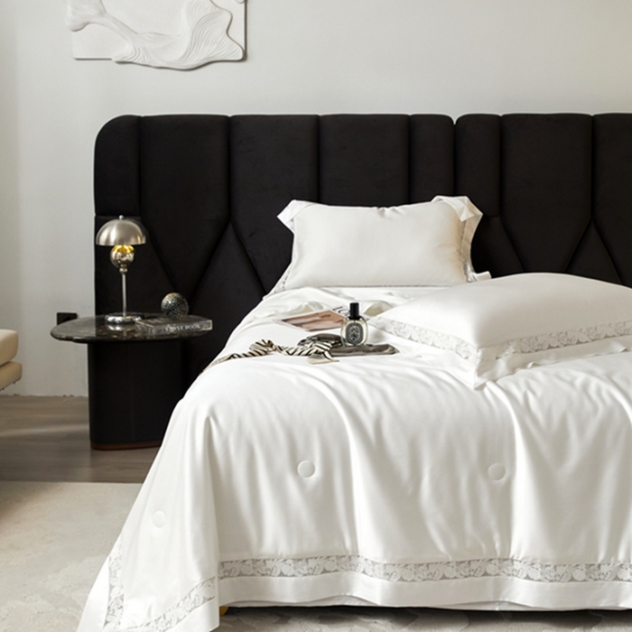 91家纺网 家纺一手货源 找家纺 榻尚家居 2024新款天丝棉镂空夏被四件套-云绡系列 云绡-珍珠白天丝棉夏被四件套