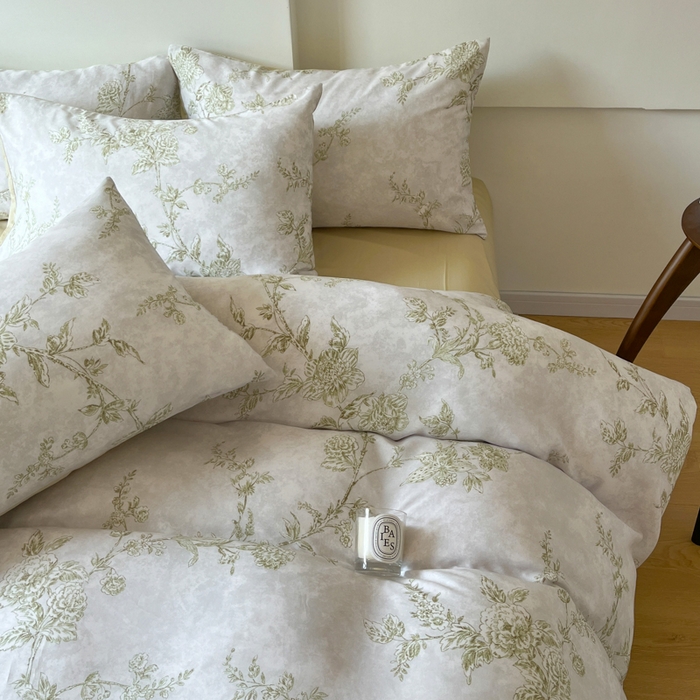 91家纺网 家纺一手货源 找家纺 千朵 2024新款莱赛尔天丝四件套 美人蕉绿