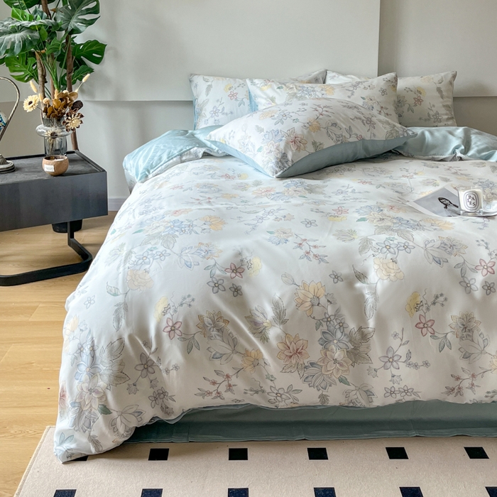 91家纺网 家纺一手货源 找家纺 千朵 2024新款莱赛尔天丝四件套 春日蜜糖