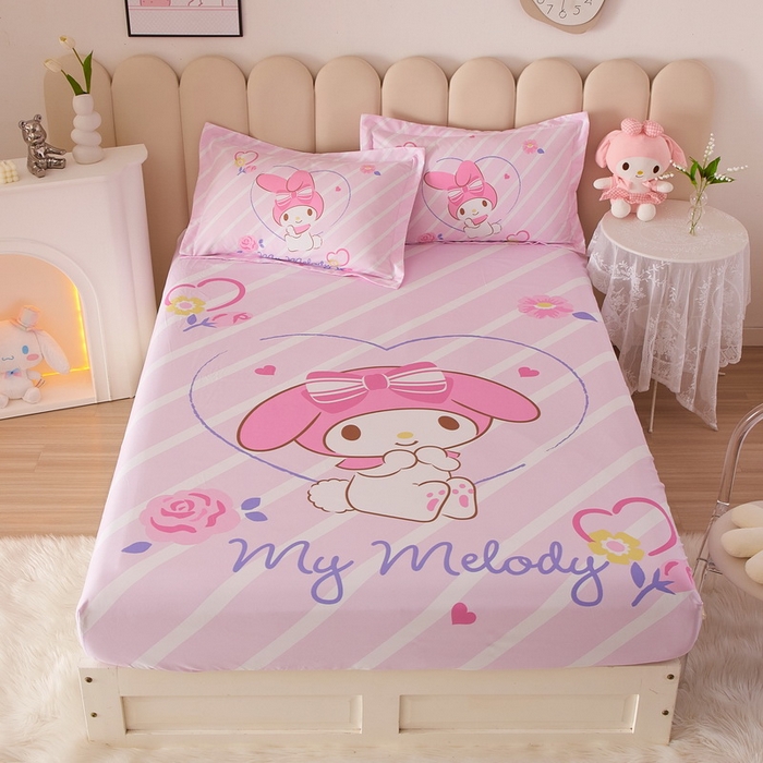 91家纺网 家纺一手货源 找家纺 蘭菲家纺 2024新款全棉大版三丽鸥卡通单床笠 天真