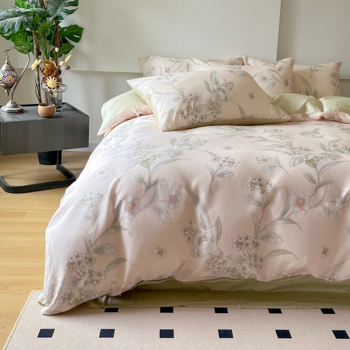 91家纺网 家纺一手货源 找家纺 千朵 2024新款莱赛尔天丝四件套 曲意米