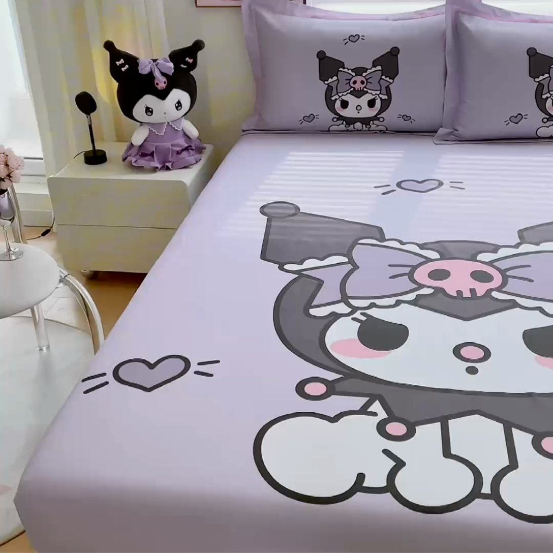 91家纺网 家纺一手货源 找家纺 蘭菲家纺 2024新款全棉大版三丽鸥卡通单床笠 乐巴库