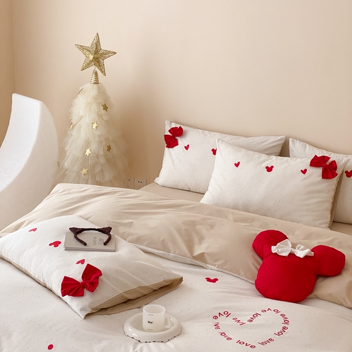 91家纺网 家纺一手货源 找家纺 朗莎 2024新款40S水洗棉四件套 爱心米奇