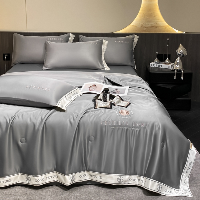 91家纺网 家纺一手货源 找家纺 2025新款 水洗真丝四件套-香蜜 香蜜-高级灰