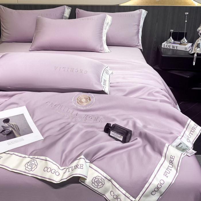 91家纺网 家纺一手货源 找家纺 2025新款 水洗真丝四件套-香蜜 香蜜-香芋紫