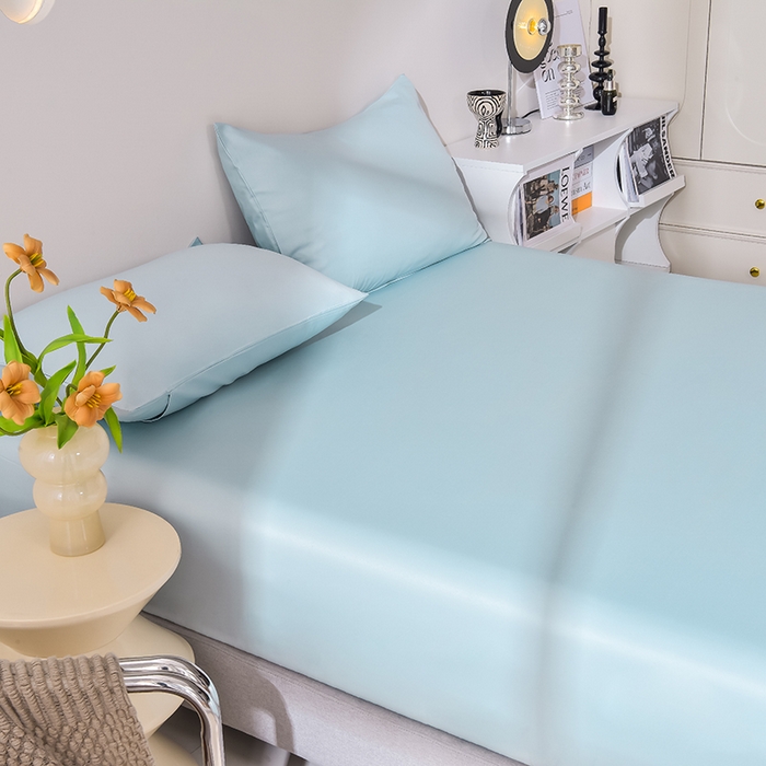 91家纺网 家纺一手货源 找家纺 简爱家纺 2025新款水洗真丝床笠单品床垫保护套床罩 风铃蓝