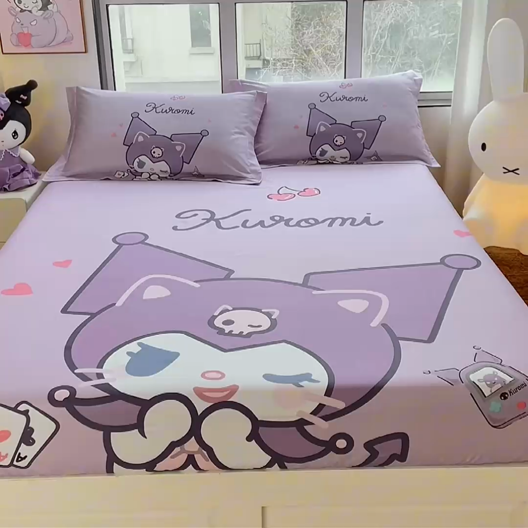 91家纺网 家纺一手货源 找家纺 蘭菲家纺 2024新款全棉大版三丽鸥卡通单床笠 库小咪