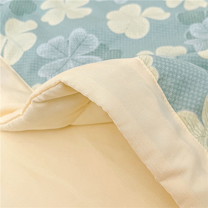 91家纺网 家纺一手货源 找家纺 梵克保罗 2024新款春夏水洗棉麻双层纱夏被四件套 四叶草