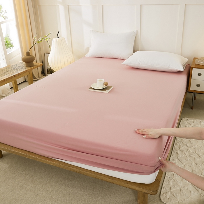 91家纺网 家纺一手货源 找家纺 凡客家居 2024新款全棉色织水洗棉单床笠 暖栀—红