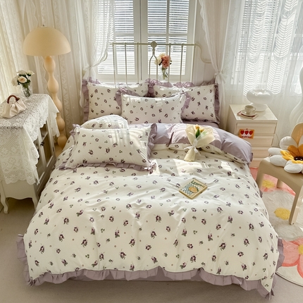 眠屿 2024新款40支全棉花边四件套 梦入花香