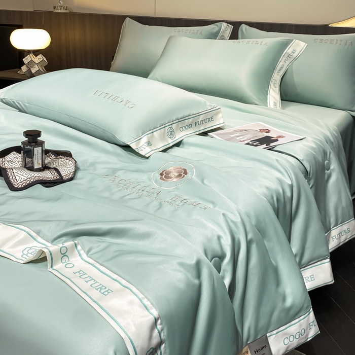 91家纺网 家纺一手货源 找家纺 2025新款 水洗真丝四件套-香蜜 香蜜-挪威蓝