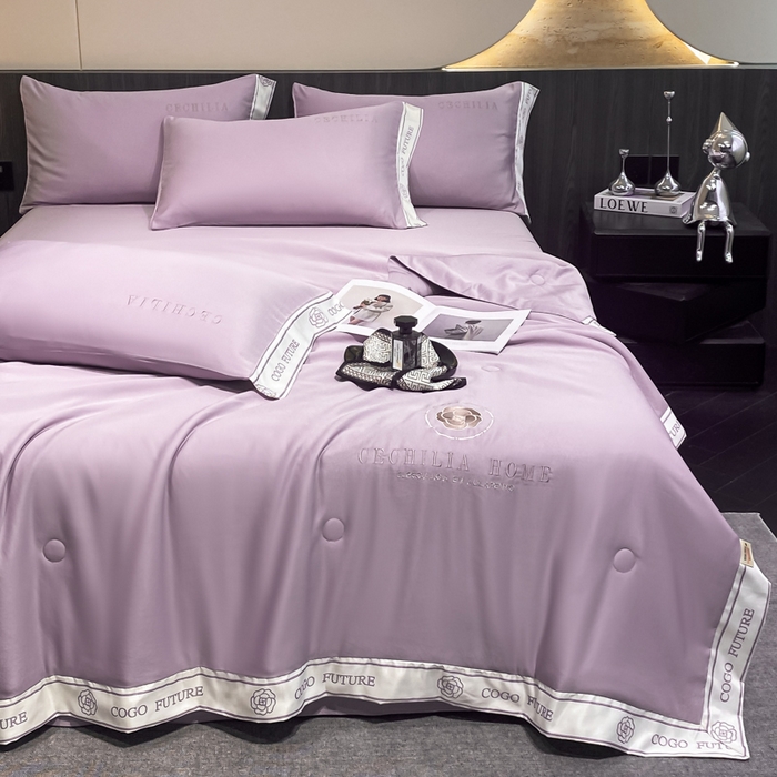 91家纺网 家纺一手货源 找家纺 2025新款 水洗真丝四件套-香蜜 香蜜-香芋紫