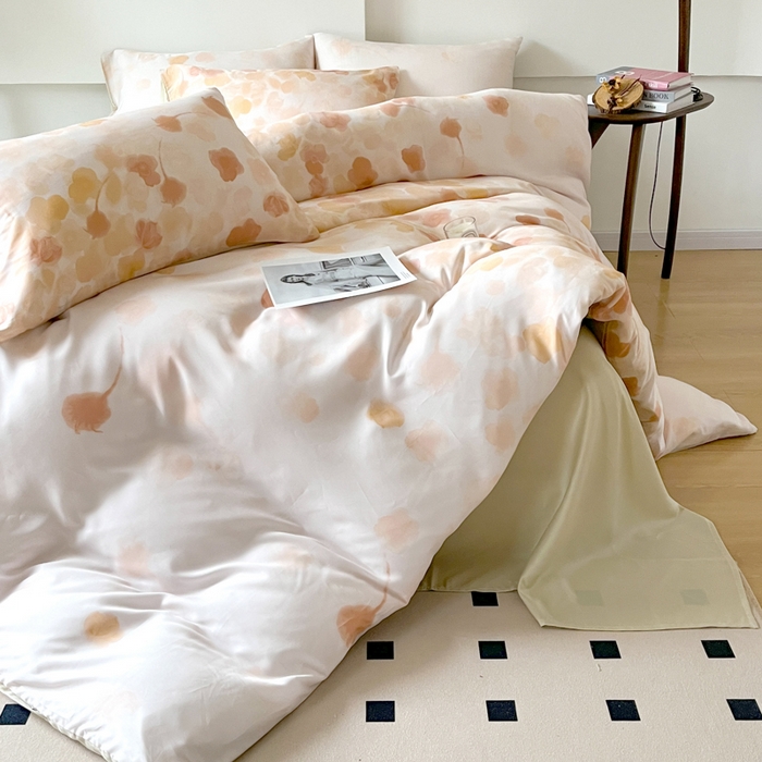 91家纺网 家纺一手货源 找家纺 千朵 2024新款莱赛尔天丝四件套 叶暖