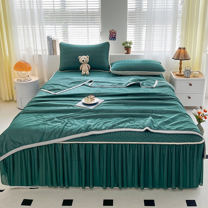 91家纺网 家纺一手货源 找家纺 爱洛 2024新款凉感丝乳胶凉席夏被四件套夏凉被空调被乳胶席 墨绿